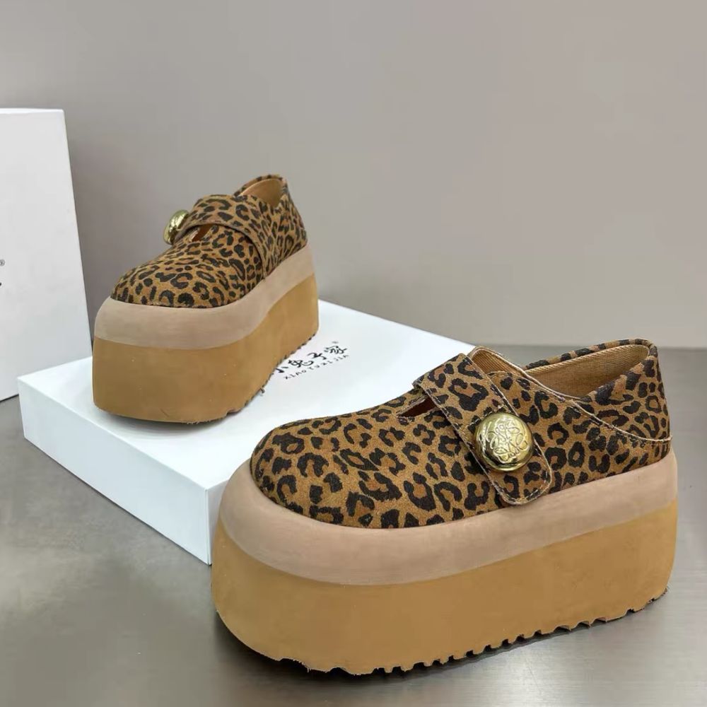 Leopar desenli kalın tabanlı babet